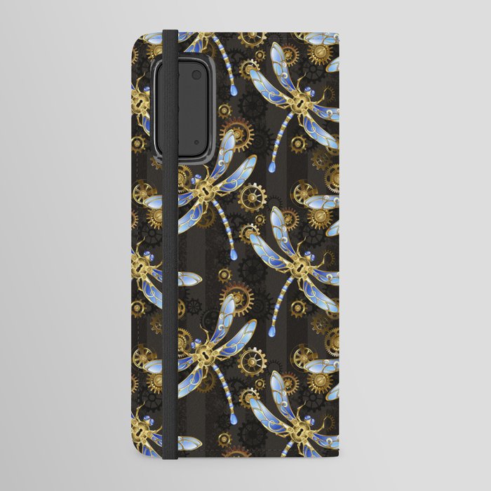 Steampunk Seamless with Mechanical Dragonflies Android Wallet Case