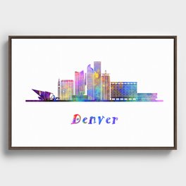Denver skyline in watercolor Framed Canvas