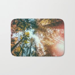 California Redwoods Sun-rays and Sky Bath Mat | Digital, Curated, Landscape, Summer, Fall, Film, California, Pattern, Spring, Dream 