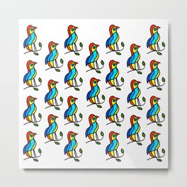 Color Birds on a Twigs "Paper Drawings/Paintings" Metal Print
