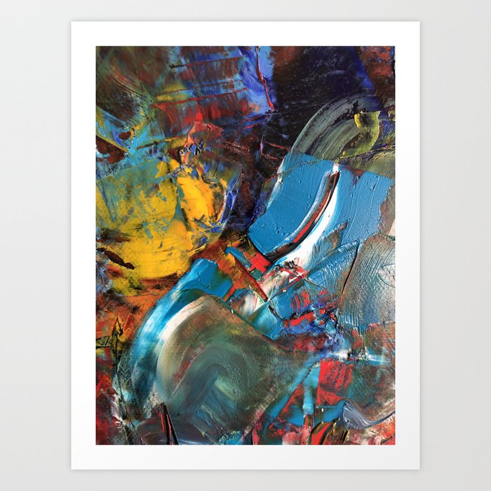 Abstract Oil Painting Texture Blue Yellow Red Art Print By