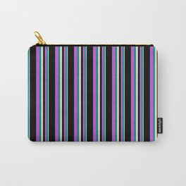[ Thumbnail: Bisque, Dark Cyan, Orchid & Black Colored Lined Pattern Carry-All Pouch ]