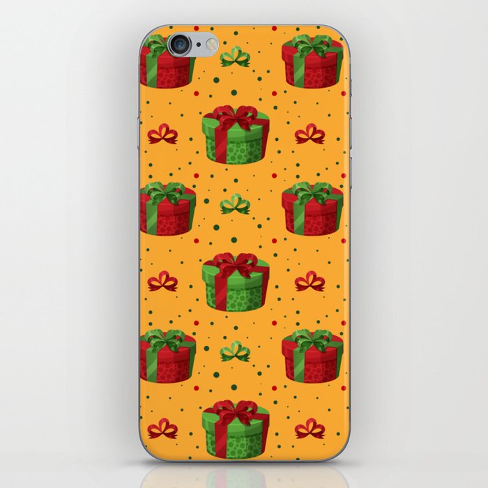 Christmas Pattern Yellow Green Gifts Bow iPhone Skin