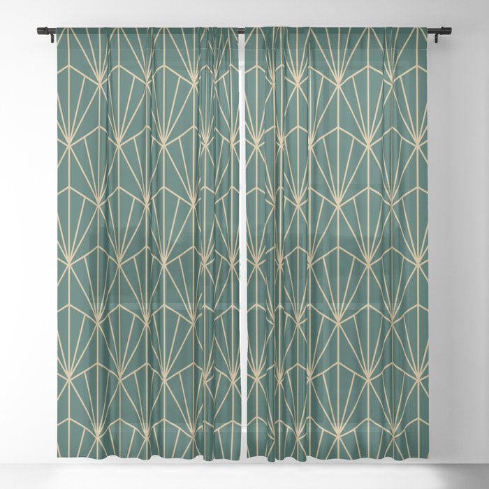 Art Deco Vector in Green and Gold Sheer Curtain