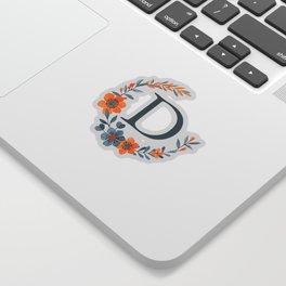 Monogram D Orange Autumn Floral Wreath Sticker