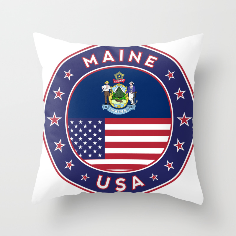 Maine Maine T Shirt Maine Sticker Circle Maine Flag White Bg Throw Pillow By Alma Design Society6