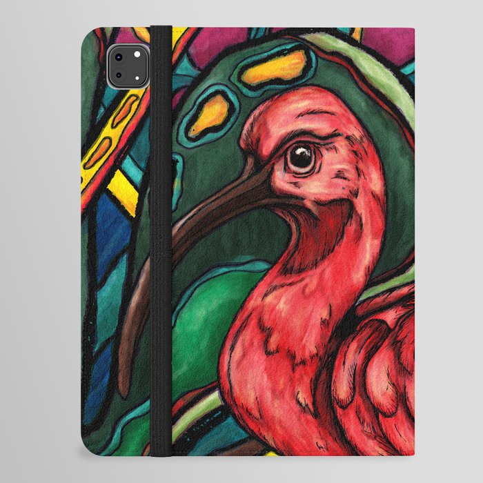 Scarlet ibis painting, red tropical bird in jungle iPad Folio Case