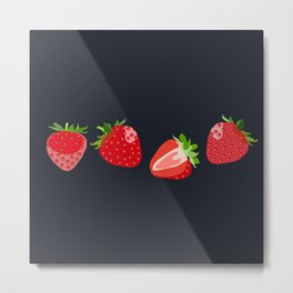 Strawberry - Colorful Summer Vibes Berry Art Design on Dark Blue Metal Print