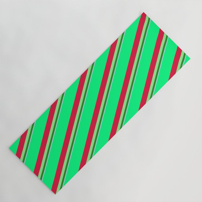 Vibrant Green, Crimson, Light Green, Forest Green & Light Blue Colored Striped/Lined Pattern Yoga Mat