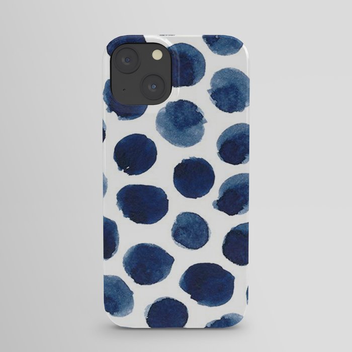 Watercolor Navy Blue Polka Dots iPhone Case