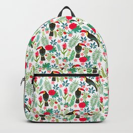 Floral Toucan Backpack | Flowers, Hibiscus, Nature, Seamless, Graphicdesign, Green, Spring, Vector, Pop Art, Toucan 