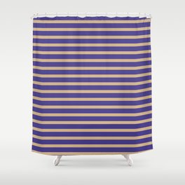 [ Thumbnail: Dark Slate Blue and Tan Colored Stripes/Lines Pattern Shower Curtain ]