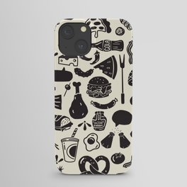 Cute & Fun Retro Black & White Diner Food Pattern iPhone Case
