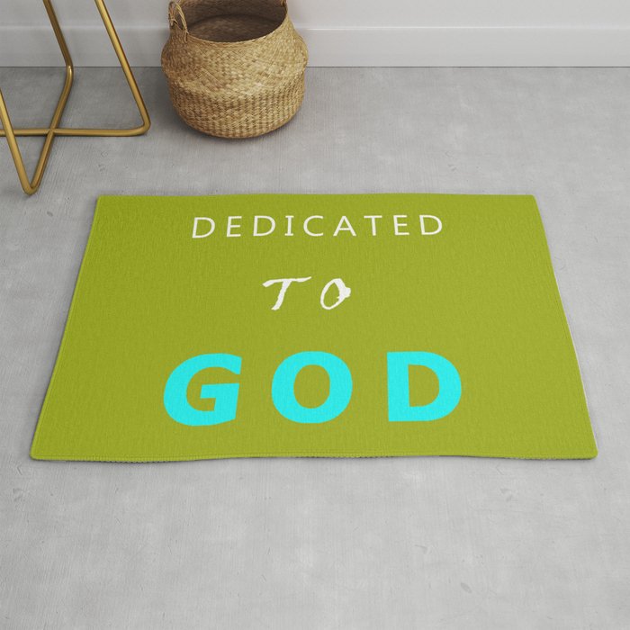 DEDICATED TO GOD WHITE AND BLUE TEXT Rug
