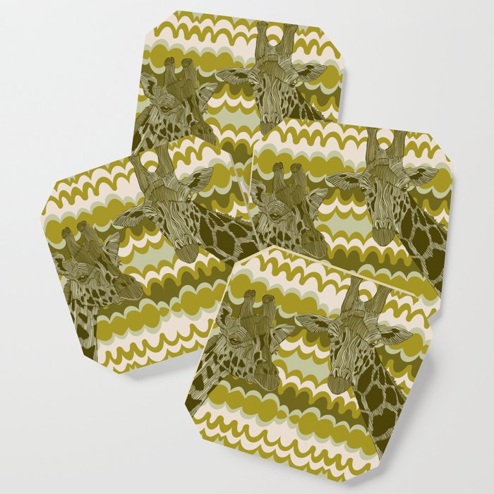 Two giraffes from Africa on a modern patterned background Coaster