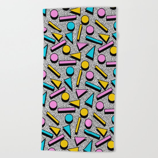 Dig It - memphis throwback retro neon cool rad pattern dorm college hipster neon squiggle abstract Beach Towel