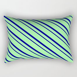 [ Thumbnail: Green & Dark Blue Colored Striped/Lined Pattern Rectangular Pillow ]
