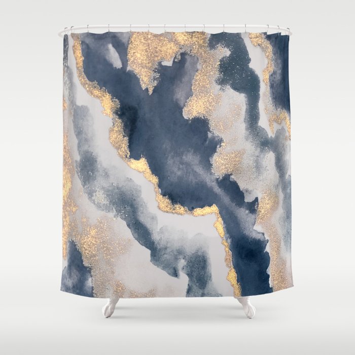All that Shimmers – Gold + Navy Geode Shower Curtain