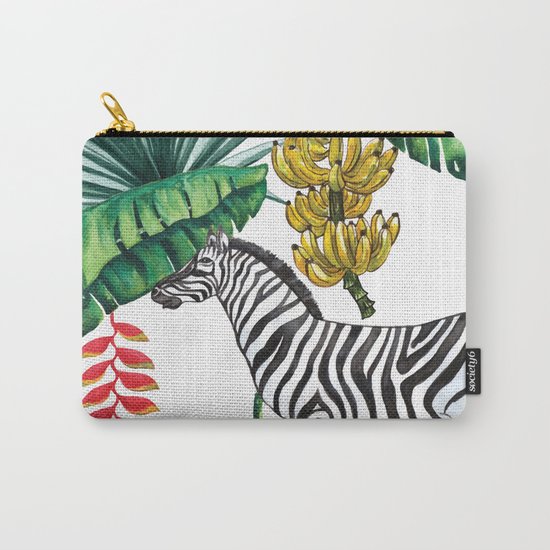 watercolor banana leaves with zebra Carry-All Pouch