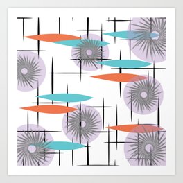 Star Shaped Flower Pattern on a MCM Background Art Print