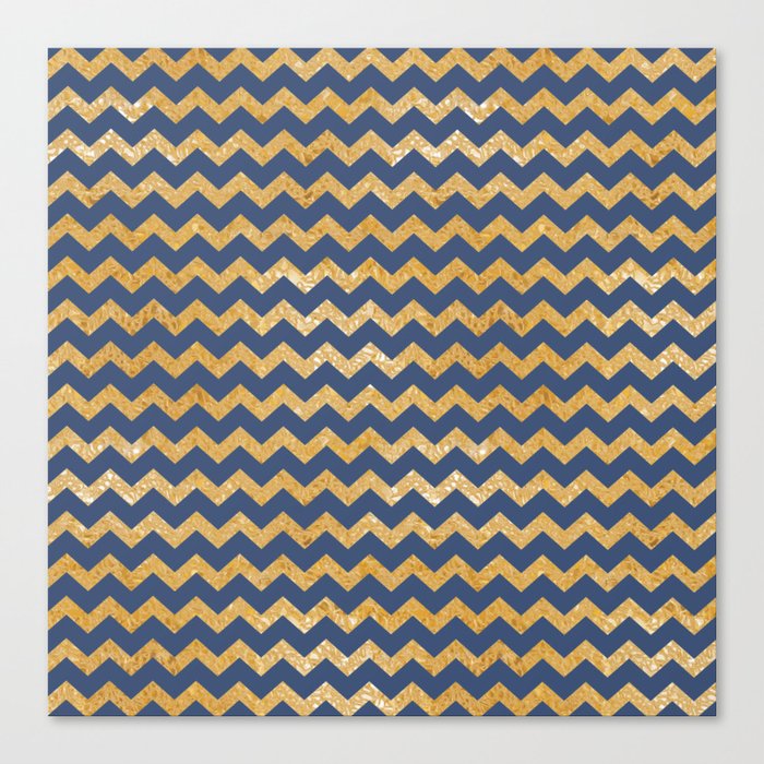 Geometric classic navy blue gold glitter chevron Canvas Print
