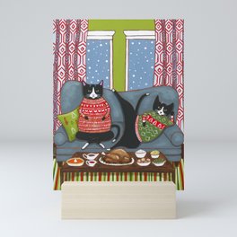 Holiday Couch Potato Cats Mini Art Print