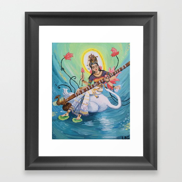 Saraswati, Hindu Goddess of Music Art & Knowledge Framed Art Print