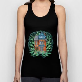 magic  victorian house and green leaves on white background  Tank Top