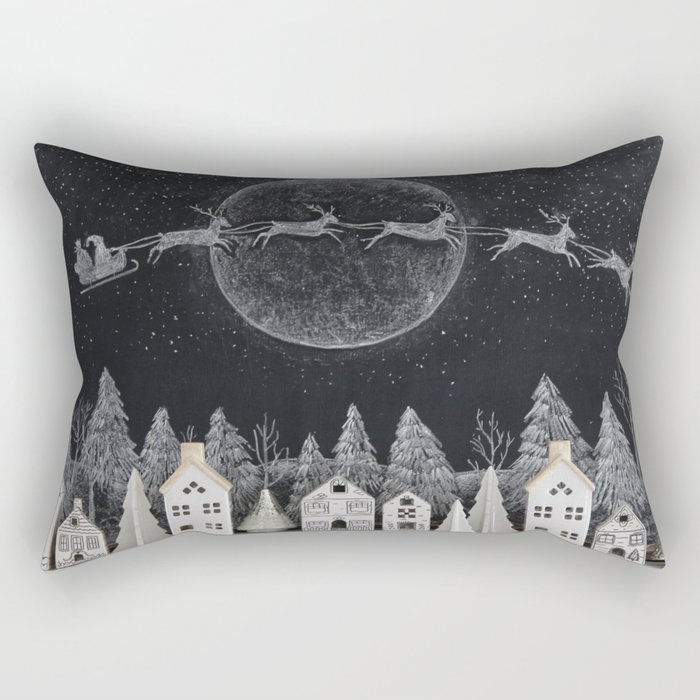 Christmas Village Chalkboard Santa & Reindeer Rectangular Pillow