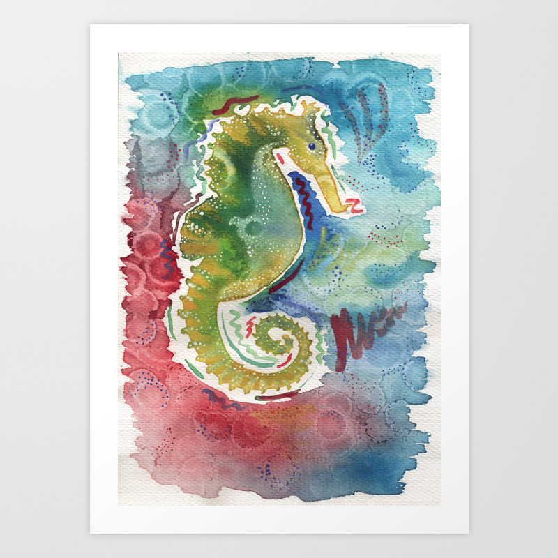 Watercolor Sea Horse Painting Art Print By Kingaszumilas Society6