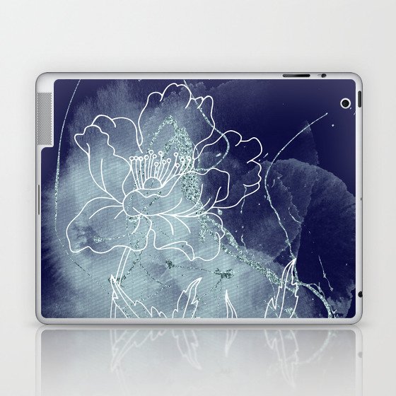 Dark Blue Floral Flower Watercolor Laptop & iPad Skin