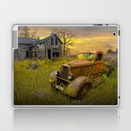 Abandoned Pickup Truck and Farm House at Sunset in a Rural Landscape Laptop Skin