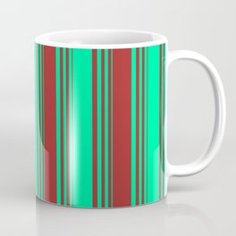 [ Thumbnail: Green & Brown Colored Striped/Lined Pattern Coffee Mug ]