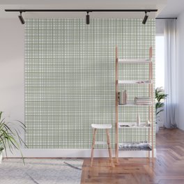 Fine Weave Retro Mid Century Modern Minimalist Woven Line Pattern Sage Green and White Wall Mural