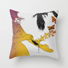 Raven Girl Throw Pillow