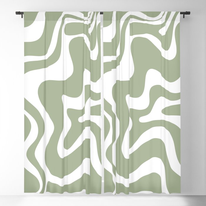 Liquid Swirl Abstract Pattern in Sage Green and White Blackout Curtain