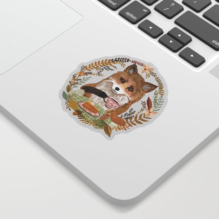 Fox with coffee in Autumn Sticker