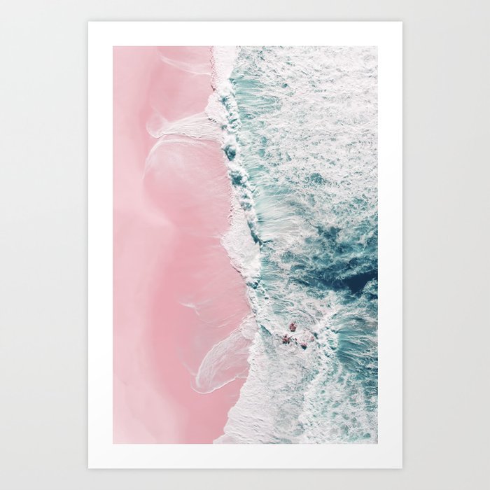 Aerial Ocean Print - Aerial Beach - Pink Sand - Sea of Love - Travel Photography  Kunstdrucke