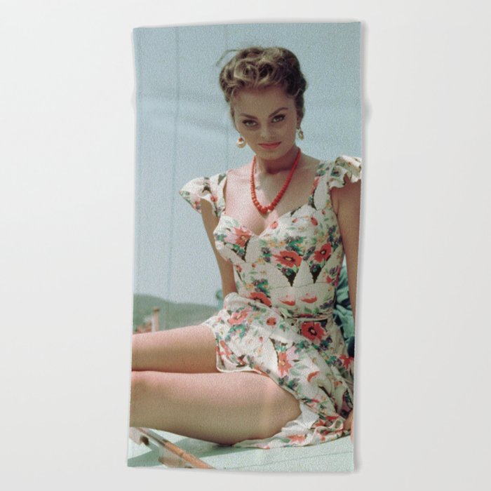 Young Sophia Loren 1955 Beach Towel By Classicalart Society6