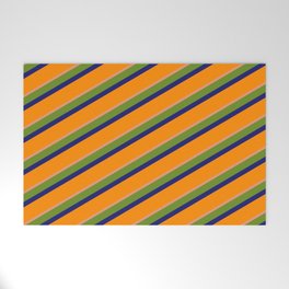 [ Thumbnail: Green, Midnight Blue, Dark Orange & Dark Salmon Colored Lines/Stripes Pattern Welcome Mat ]