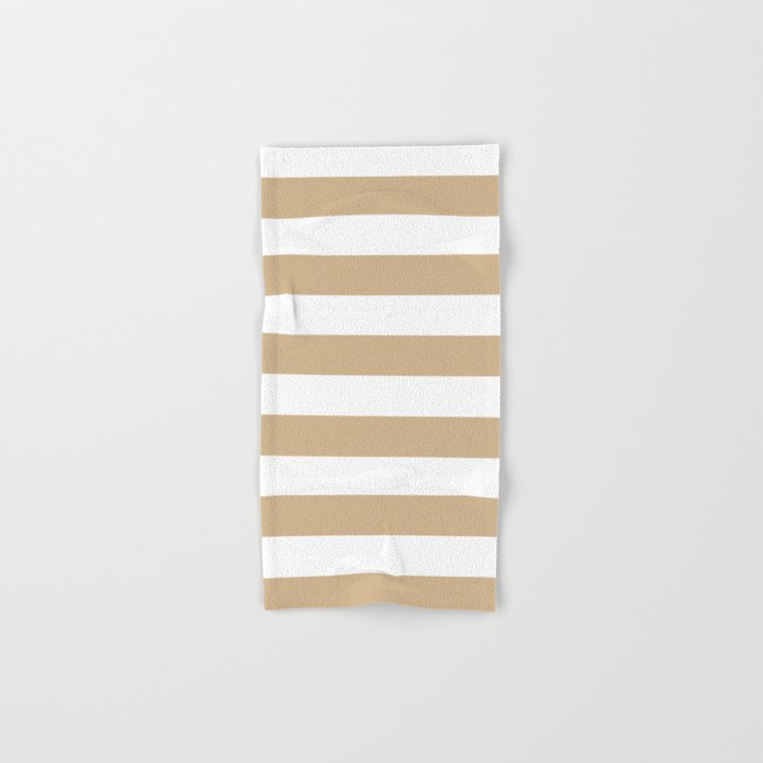 Horizontal Stripes White And Tan Brown Hand Bath Towel By Stripesshop Society6