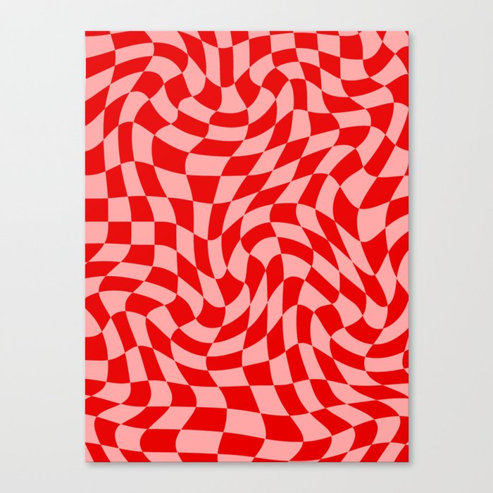 Pink and Red Wavy Checkered Print - Softroom Canvas Print