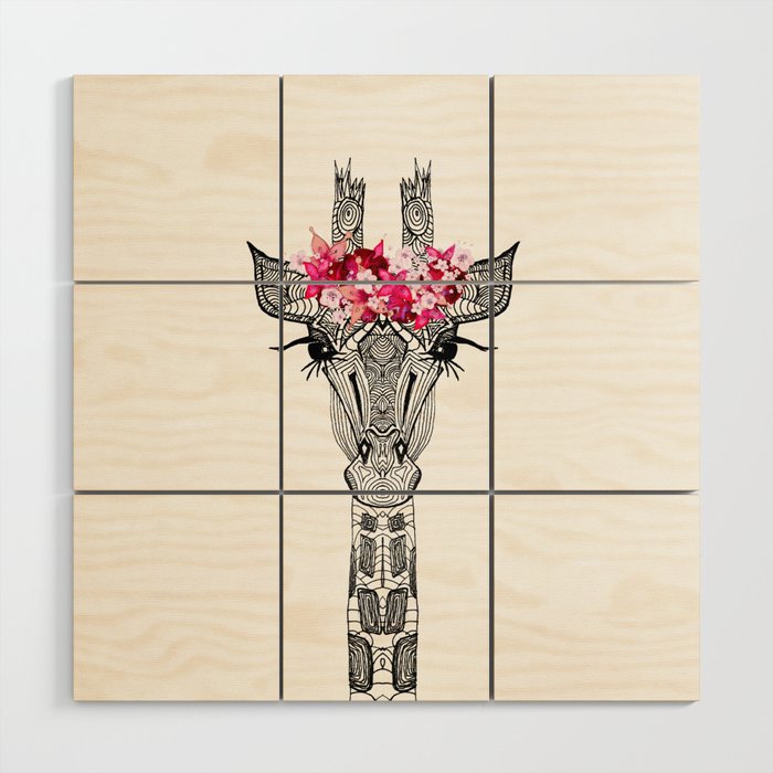 FLOWER GIRL GIRAFFE Wood Wall Art