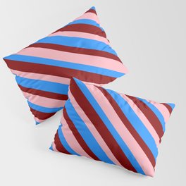 [ Thumbnail: Light Pink, Blue & Maroon Colored Stripes Pattern Pillow Sham ]