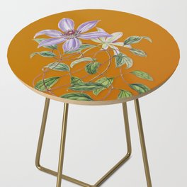 Vintage Violet Clematis Flower Botanical Illustration on Bright Orange Side Table