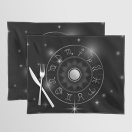 Zodiac astrology circle Silver astrological signs with moon sun and stars Placemat