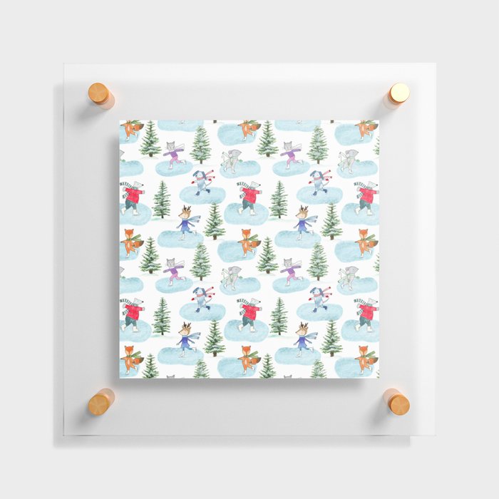 Ice Skating Animals in Watercolor Floating Acrylic Print
