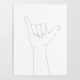 Minimal Line Art Shaka Hand Gesture Poster