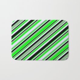 [ Thumbnail: Dark Sea Green, Lime, Lavender, and Black Colored Lines/Stripes Pattern Bath Mat ]