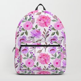 Seamless Pattern Floral Watercolor Flowers in Pink color Backpack